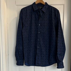 Beverly Hills Polo Club Dark Blue Geometric Shirt Men’s Size Medium